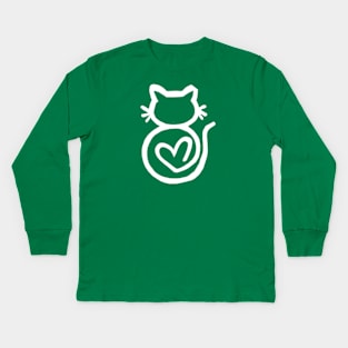 Kitty Heart Outline White Kids Long Sleeve T-Shirt